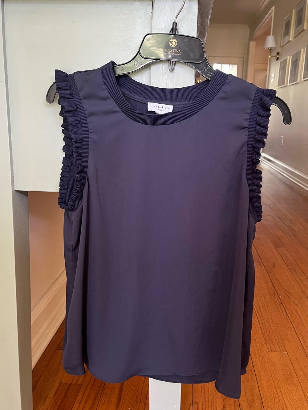 Current Air Navy ruffle trim top
